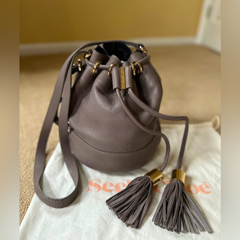 See by Chloé Accessories Gray Vicki Small Leather Bucket Bag
